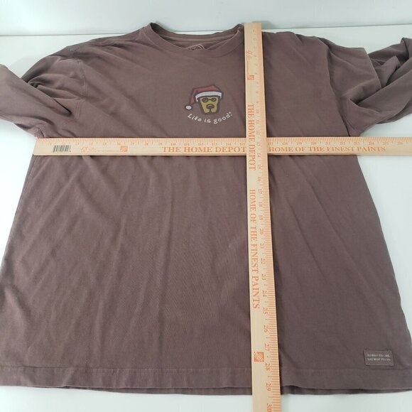 Life is Good Dog Santa Shirt Yellow Lab Cotton Brown Long Sleeve Mens Size XL - Picture 9 of 11